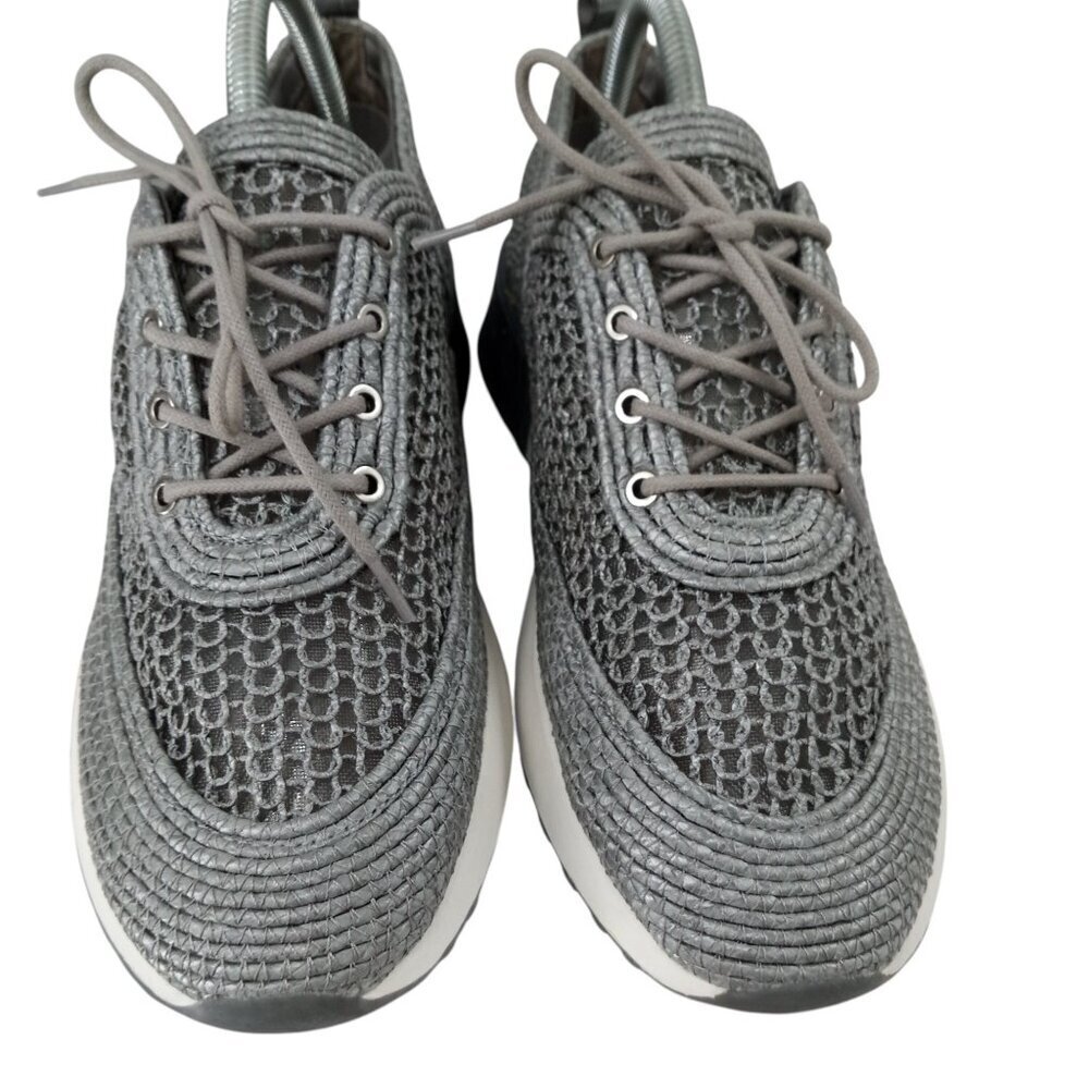 Sam Edelman Delma Gray Silver Mesh Sneakers Tennis Shoes Size 8 Low Top Raffia - Picture 3 of 15